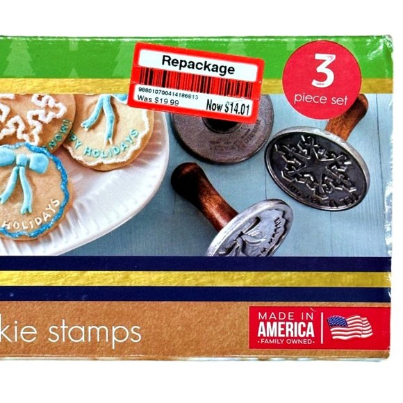 Nordic Ware Christmas Holiday Cookie Stamps 3 Piece Set Wood Handles *** UNUSED - Picture 5 of 8